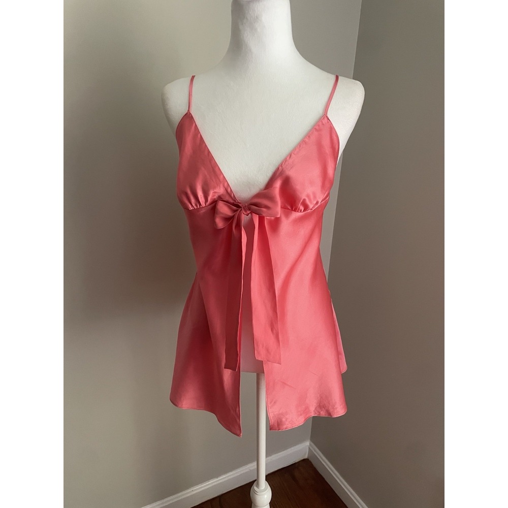 VIctoria's Secret Women M Coral Pink Satin Butterfly Babydoll Bow Coquette‎ Sexy
